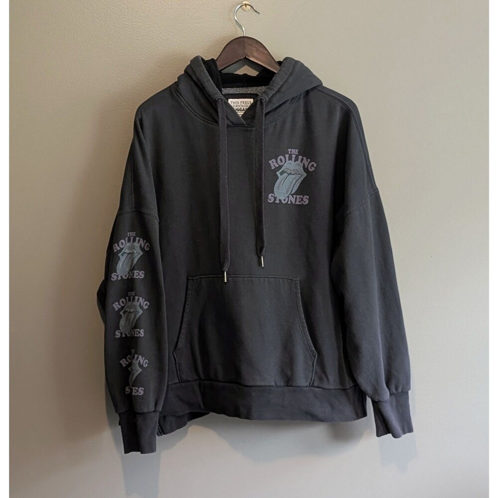 American Eagle Rolling Stones Hoodie Mens Small Black Graphic Tongue Logo Band - Picture 2 of 6